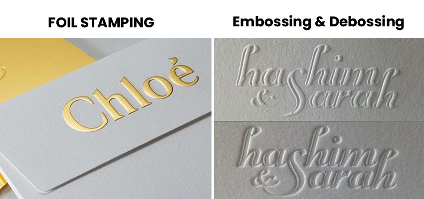 foil stamping vs. embossing and debossing