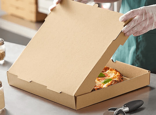 brown pizza packaging
